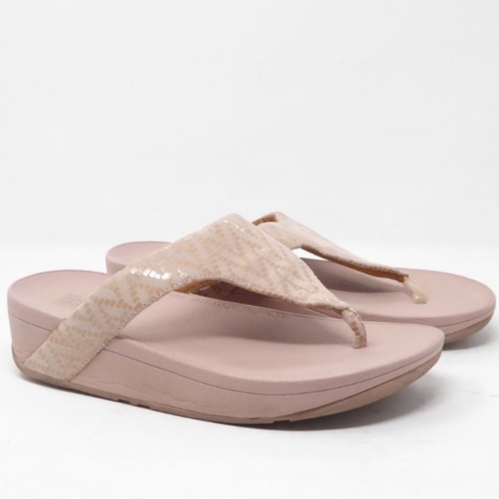 FITFLOP Sandals Lottie Chevron Shimmer Thongs Slip On Comfort Wedge Pink Size 7 - Picture 10 of 10